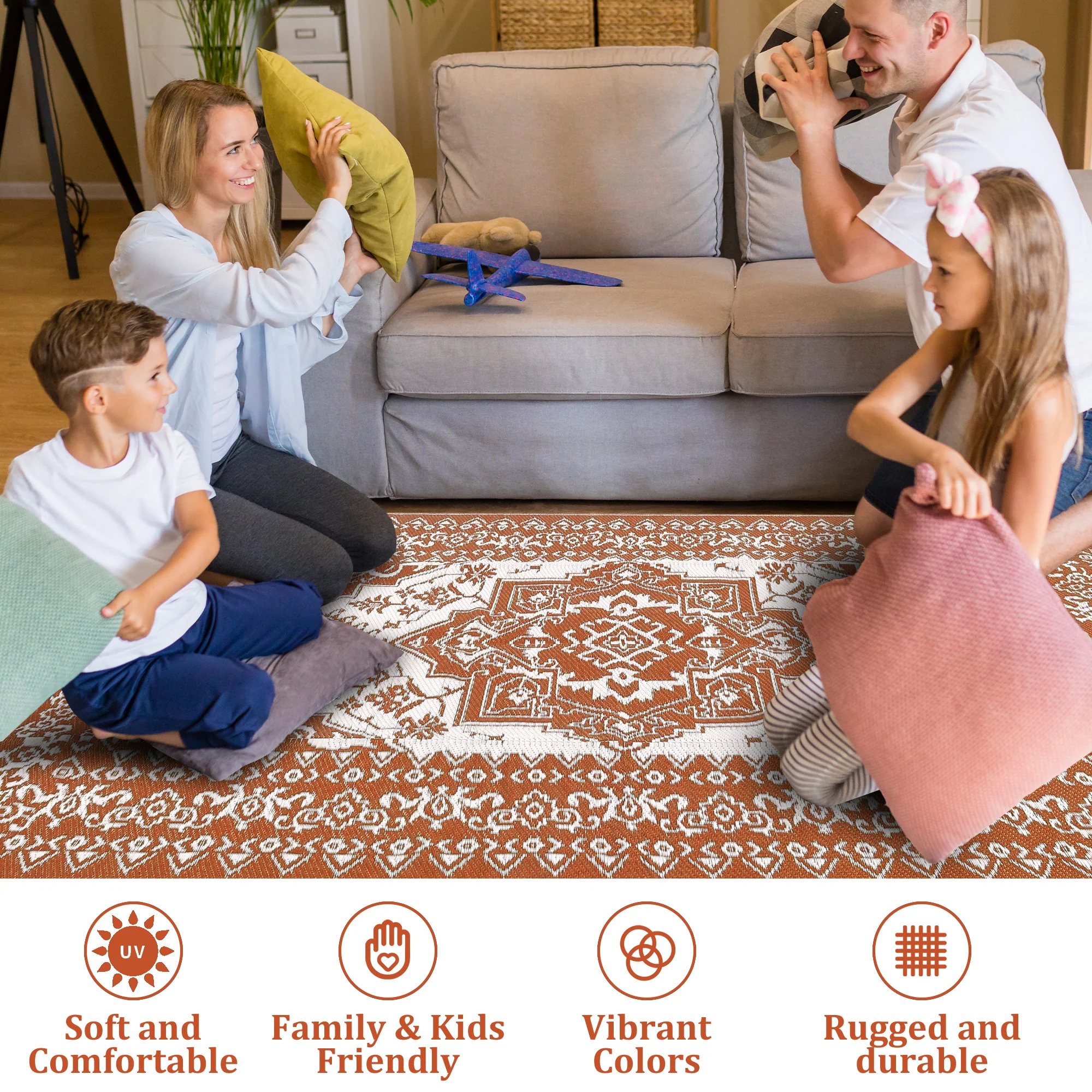 Garvee Outdoor Brick Red 9x12 Plastic Straw Rug, Waterproof Stain Resistant Reversible for Camping, Garden, Backyard, RV, Patio - Image 4