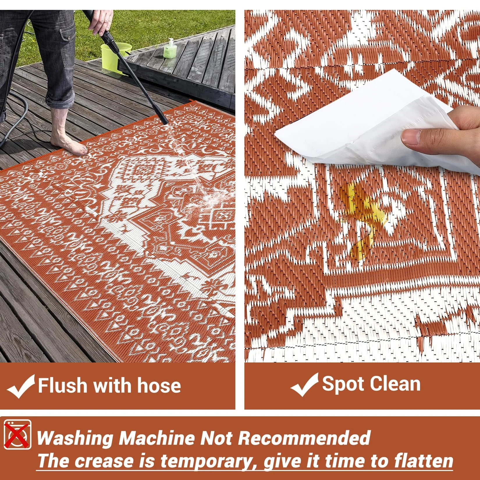 Garvee Outdoor Brick Red 9x12 Plastic Straw Rug, Waterproof Stain Resistant Reversible for Camping, Garden, Backyard, RV, Patio - Image 9