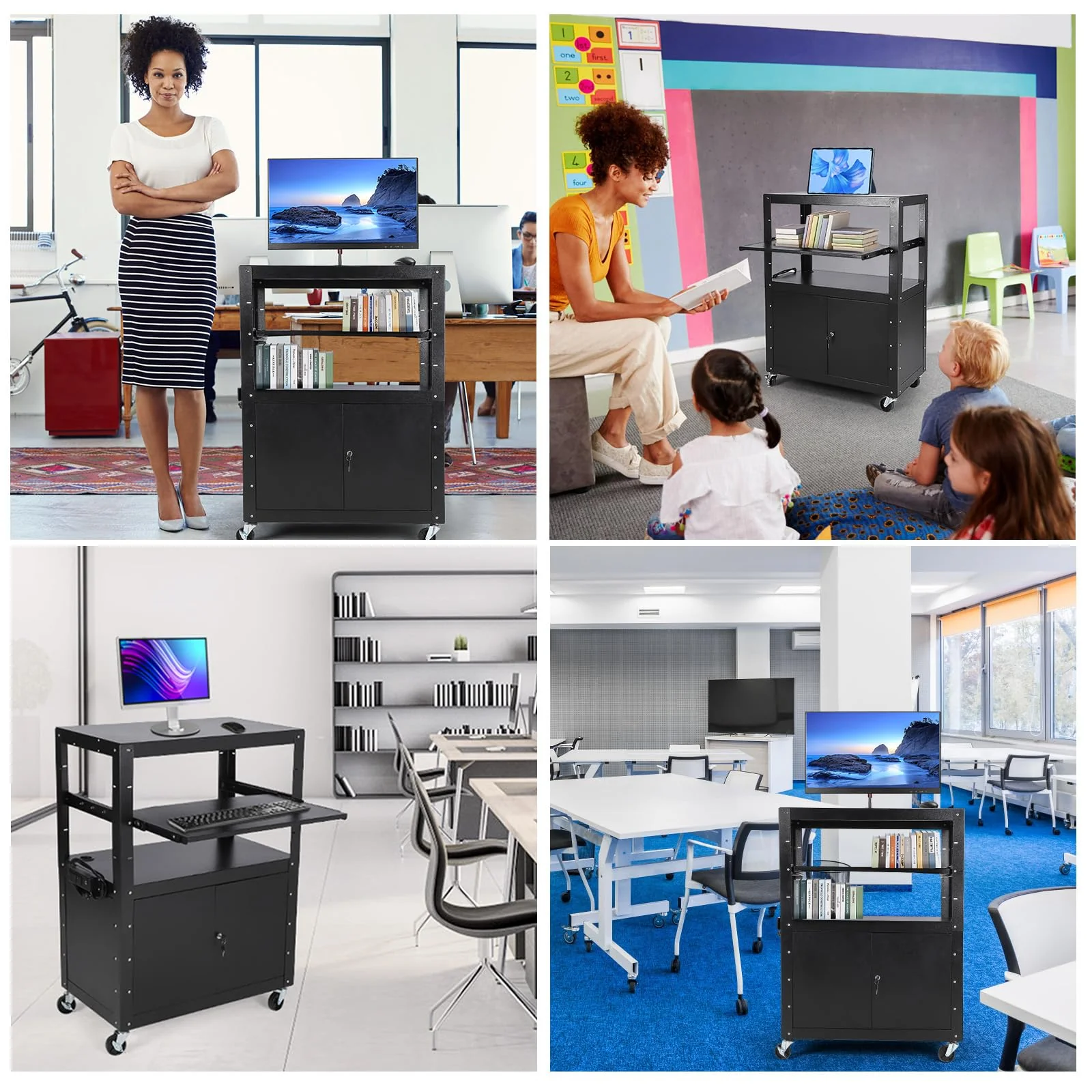 Garvee Rolling AV Cart with Locking Cabinet, Laptop Stand, Height Adjustable Mobile Utility Cart Workstation with Extra Storage Space, Power Strip - Image 7