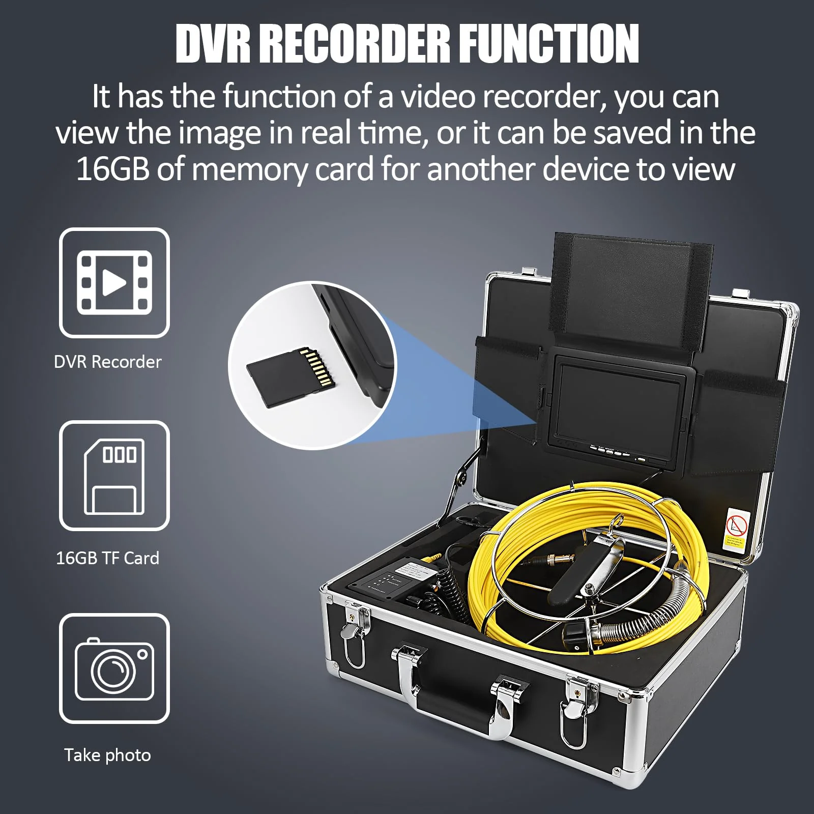 Garvee Sewer Inspection Camera, 100ft/30m with 7" LCD Monitor and DVR, IP68 Waterproof Pipe Inspection Camera with 12 LED Lights, Sewer Drain Camera for Plumbers and Homeowners - Image 4