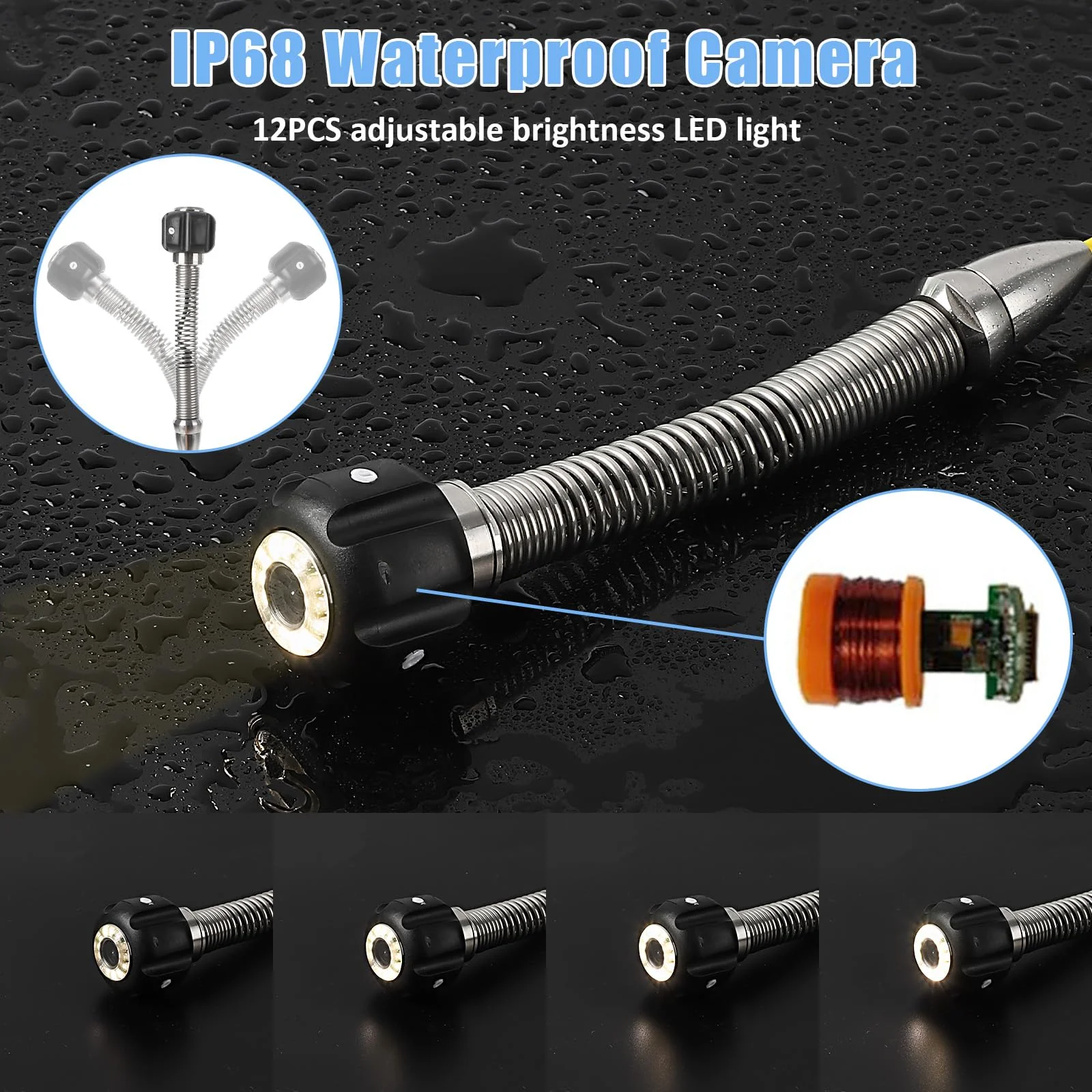 Garvee Sewer Camera with 512Hz Locator, 165ft/50m Pipeline Inspection Camera, 7" Screen with DVR, IP68 Waterproof Camera with 12 Adjustable LEDs, 16GB SD Card for Sewer, Home, and Drain Pipe Plumbing - Image 3