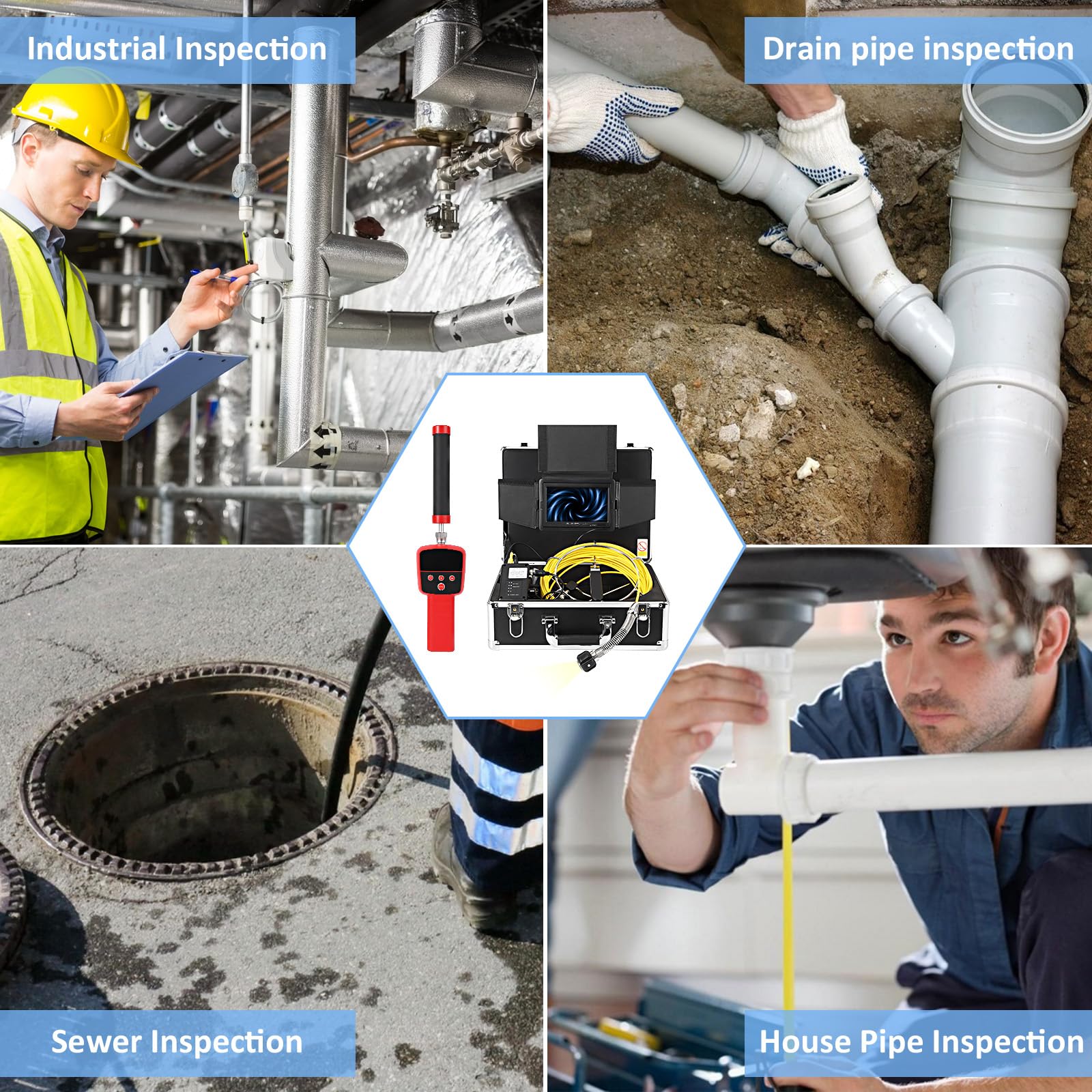 Garvee Sewer Camera with 512Hz Locator, 165ft/50m Pipeline Inspection Camera, 7" Screen with DVR, IP68 Waterproof Camera with 12 Adjustable LEDs, 16GB SD Card for Sewer, Home, and Drain Pipe Plumbing - Image 7