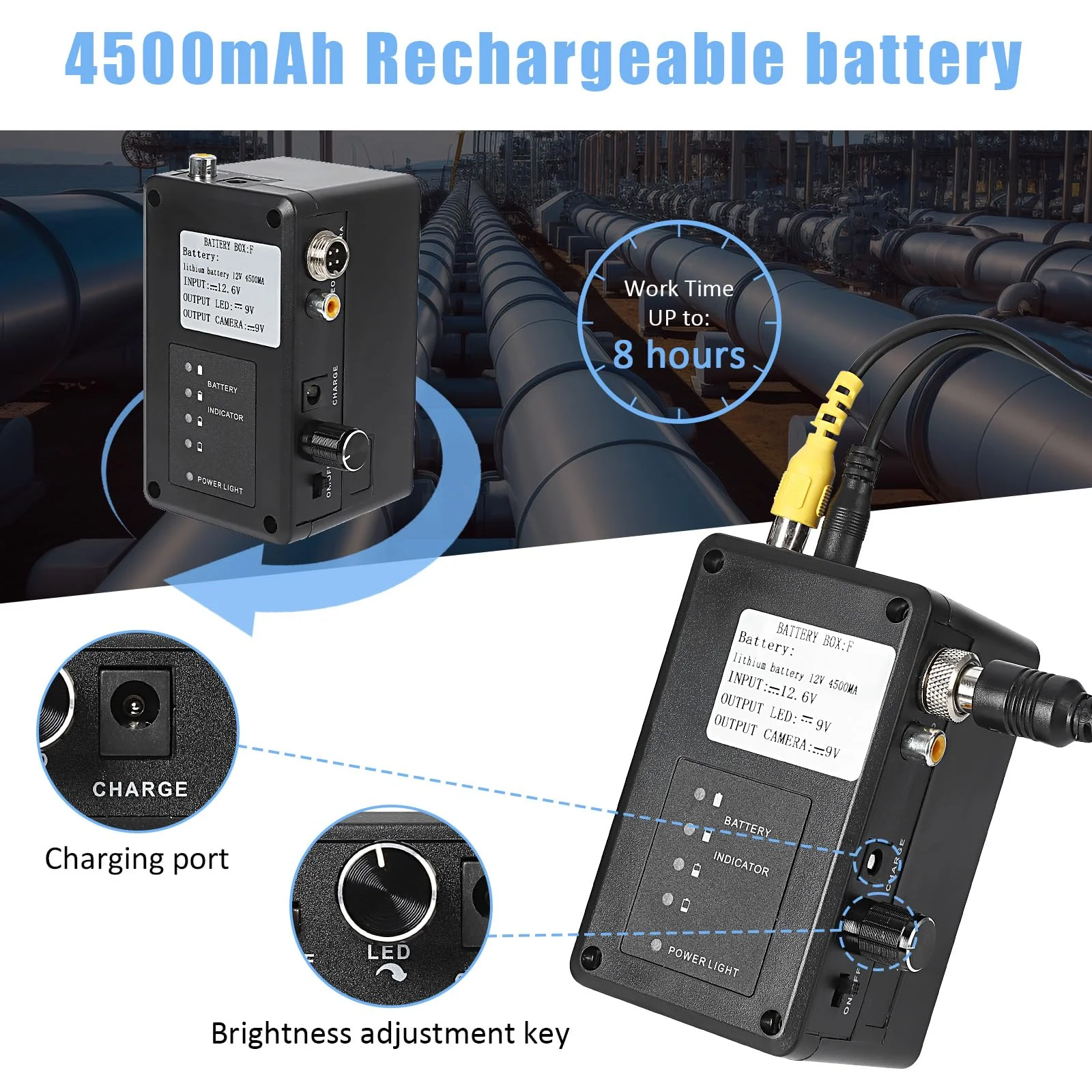 Garvee Sewer Camera with 512Hz Locator, 100ft/30m Pipeline Inspection Camera, 7" Screen with DVR, IP68 Waterproof Camera with 12 Adjustable LEDs, 16GB SD Card for Sewer, Home, and Drain Pipe Plumbing - Image 5