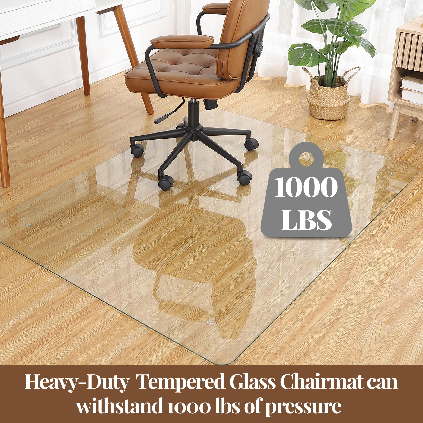 Garvee Tempered Glass Floor Mat, 46" x 60" Office Chair Mat with Round Corner and Polished Edge, 1/5" Thick Transparent Tempered Glass Computer Floor Mat for Office and Home Hard Floor or Carpeted - Image 3