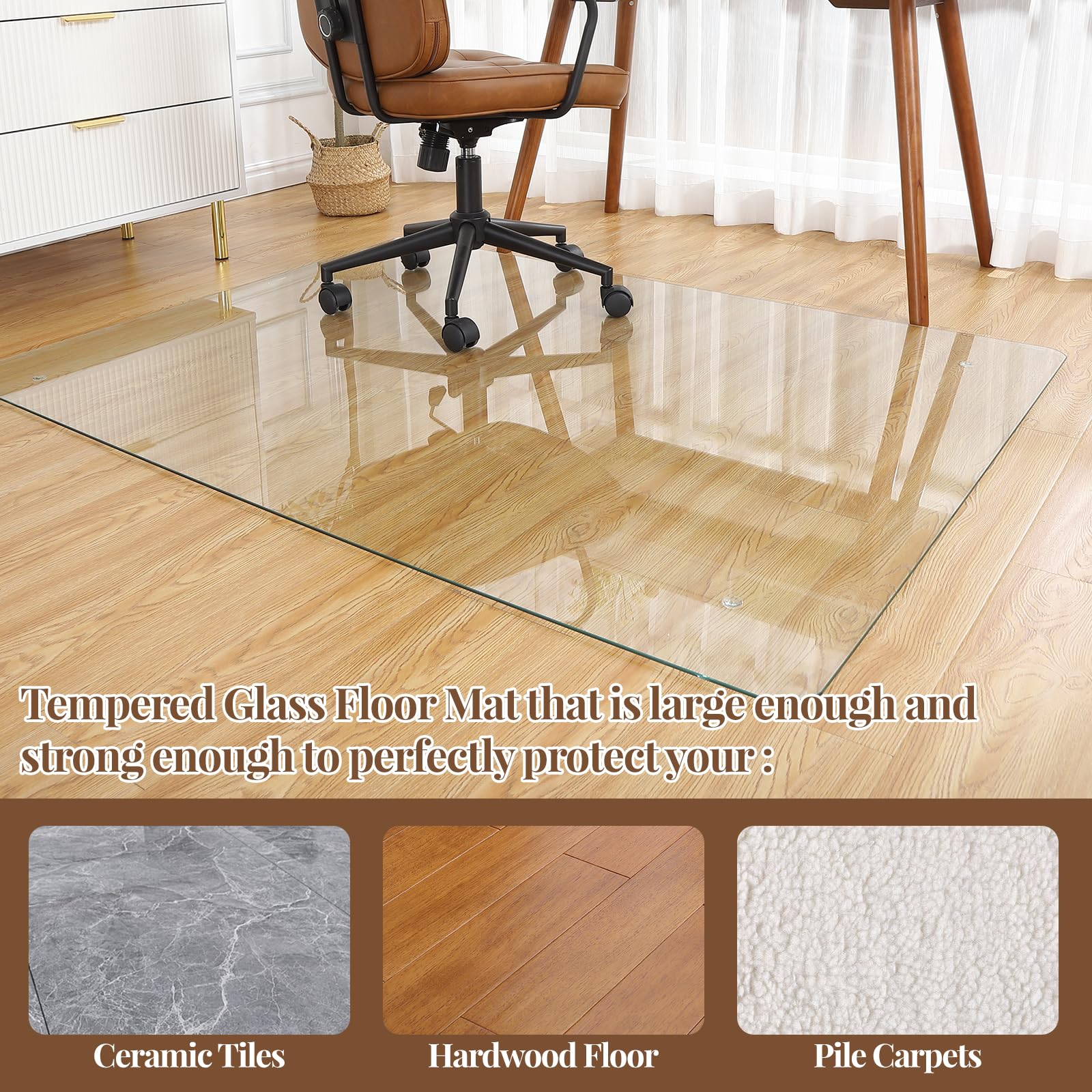 Garvee Tempered Glass Floor Mat, 46" x 60" Office Chair Mat with Round Corner and Polished Edge, 1/5" Thick Transparent Tempered Glass Computer Floor Mat for Office and Home Hard Floor or Carpeted - Image 4