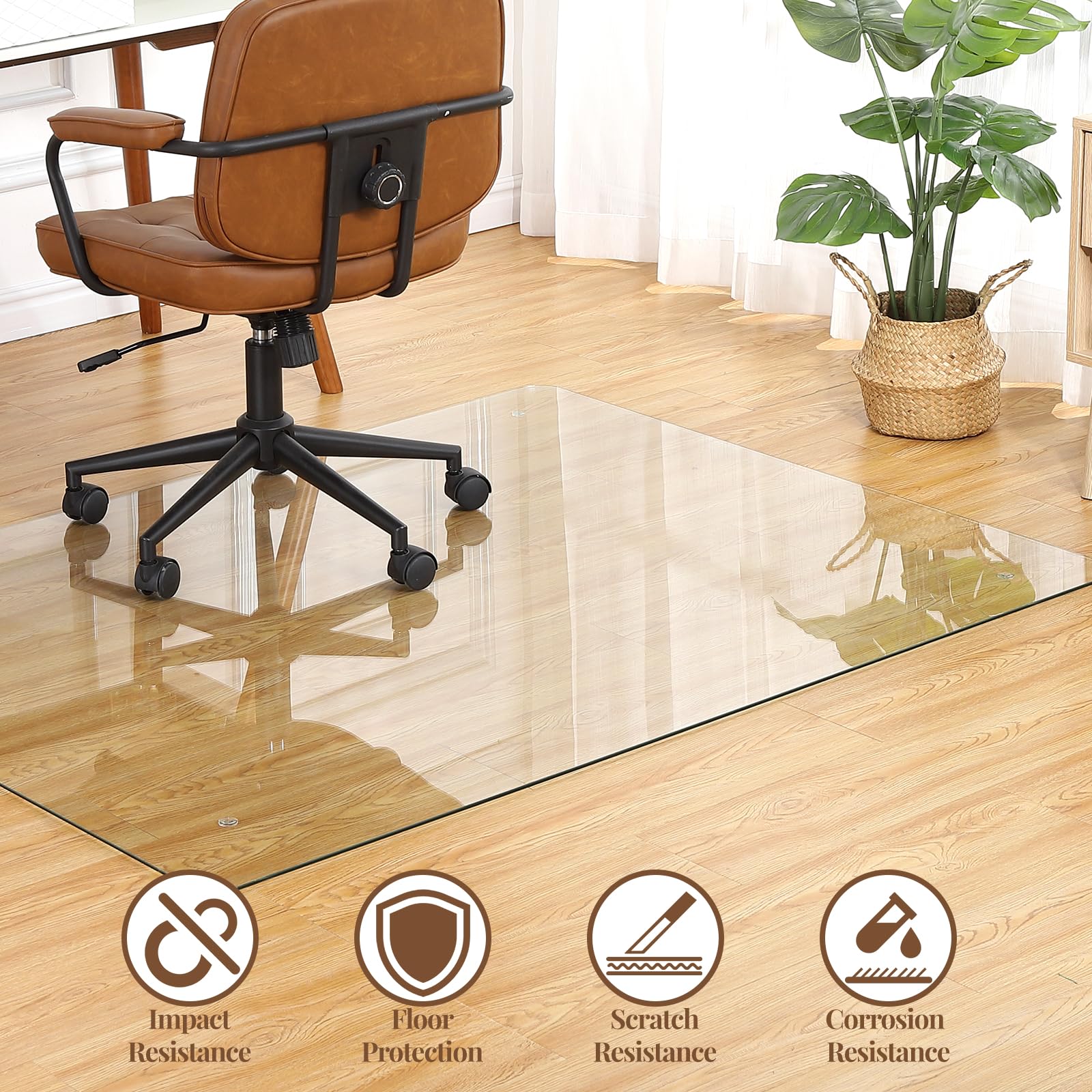 Garvee Tempered Glass Floor Mat, 46" x 60" Office Chair Mat with Round Corner and Polished Edge, 1/5" Thick Transparent Tempered Glass Computer Floor Mat for Office and Home Hard Floor or Carpeted - Image 6