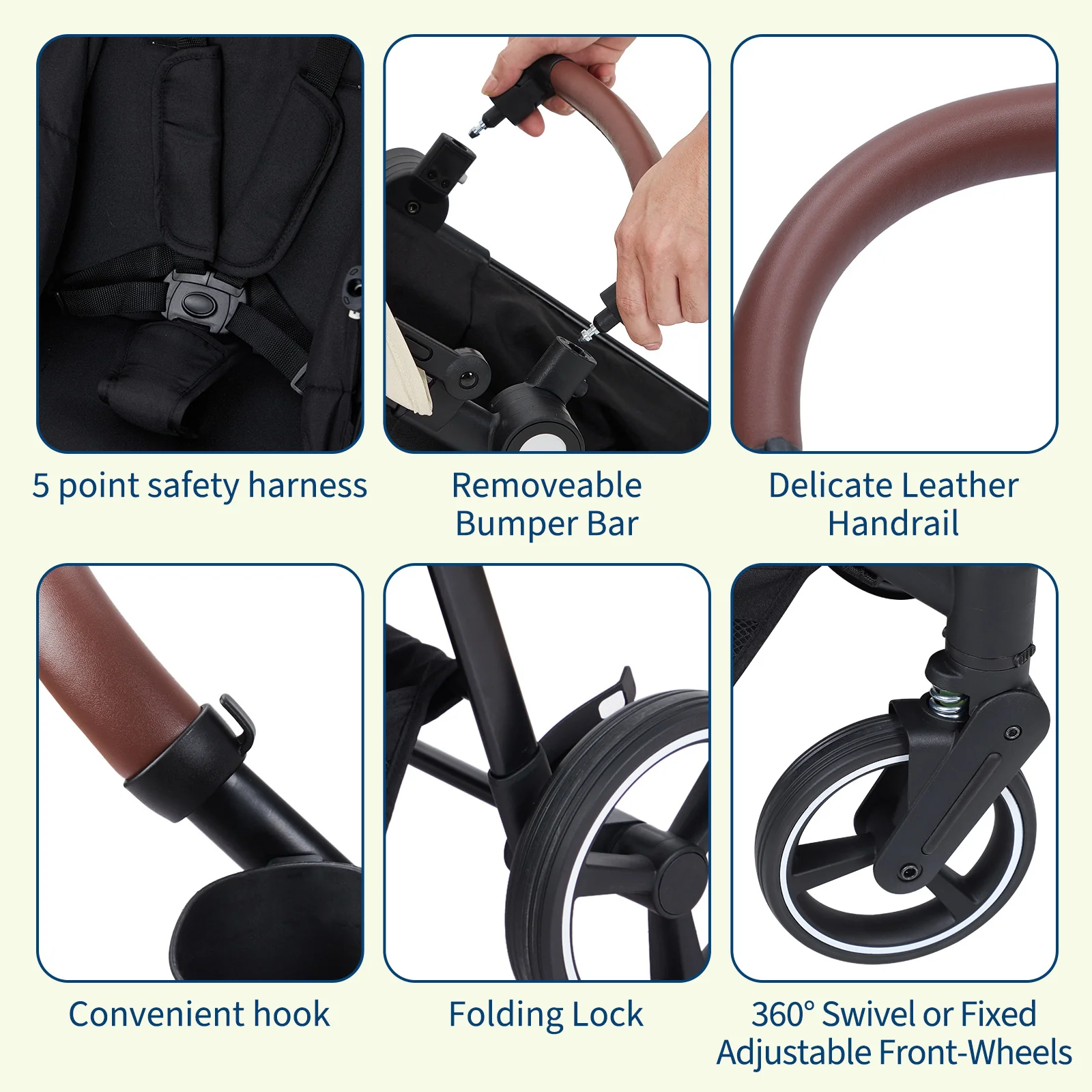 Garvee Foldable Double Baby Stroller in Multi-Position Reversible Design with Adjustable Backrest, Storage Basket and Canopy for Infant and Toddler, Beige - Image 6