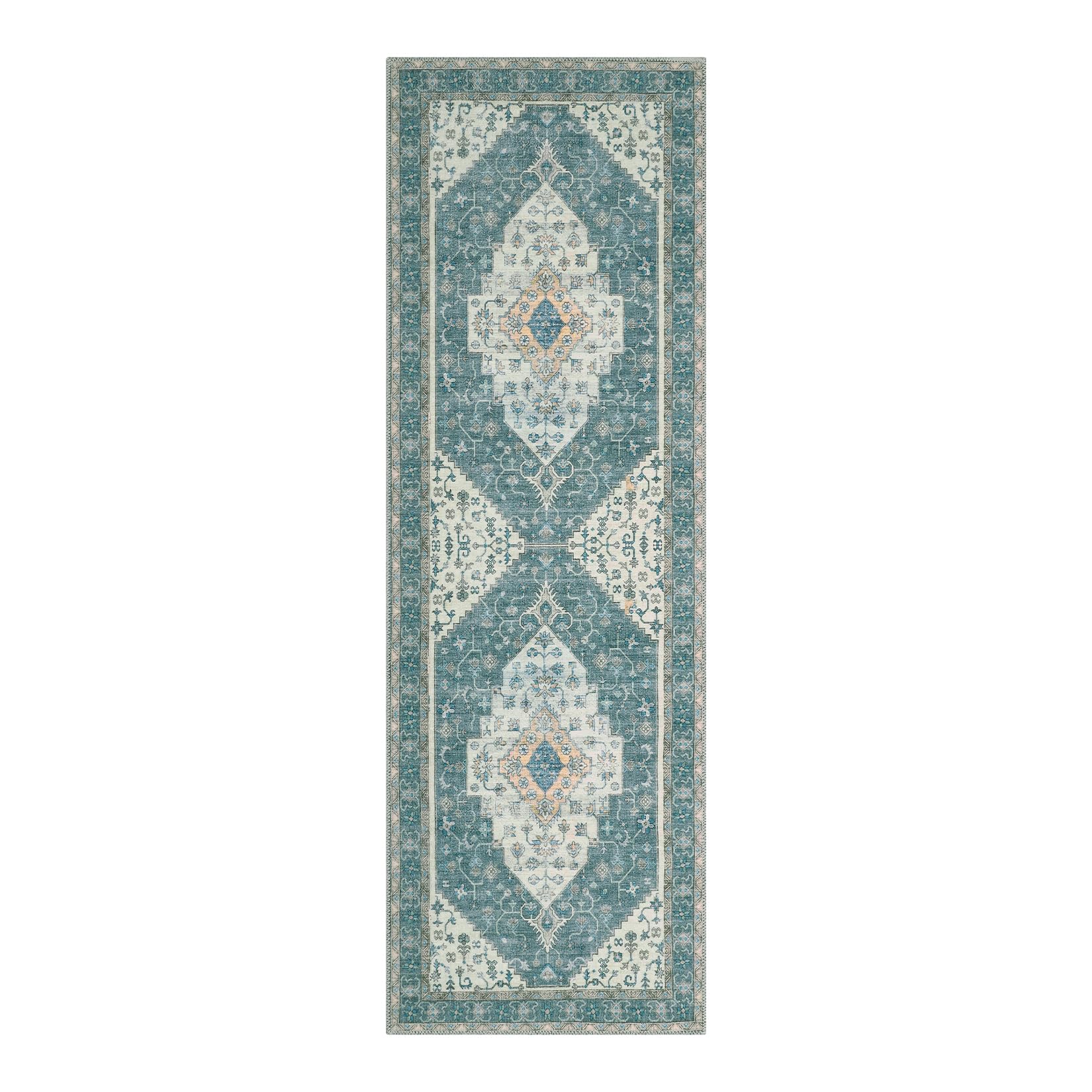 Garvee Green 2x6 Vintage Medallion Print Boho Area Rug, Washable Low Pile Carpet with Non-Slip Rubber Backing, Foldable Non-Shedding Floor Mat for Dining Room, Office, Bedroom, Living Room - Image 7