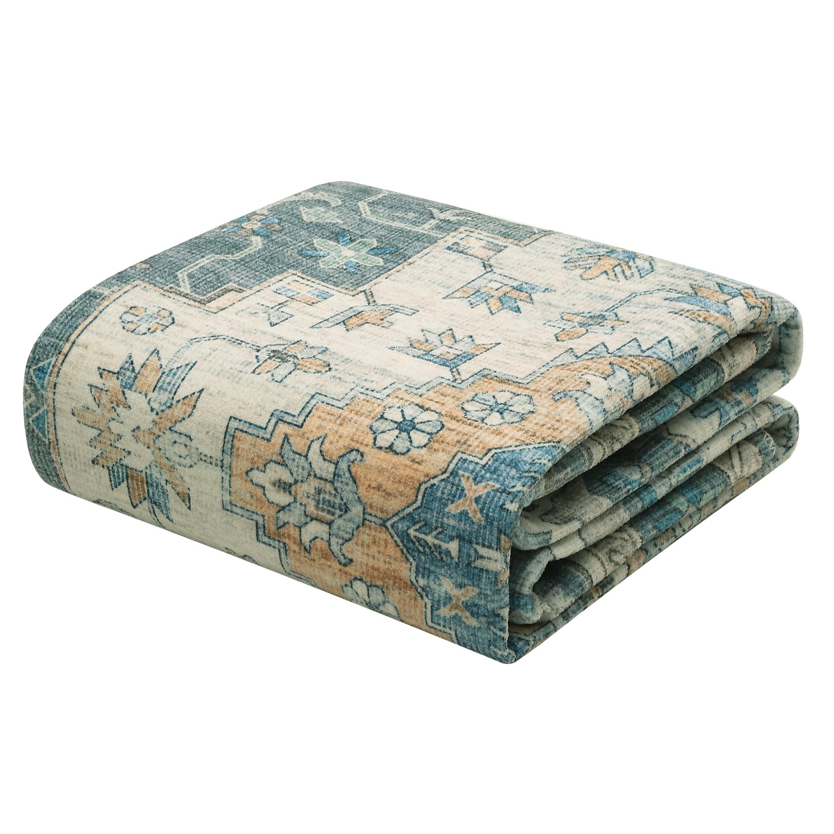 Garvee Green 4x6 Vintage Medallion Print Boho Area Rug, Washable Low Pile Carpet with Non-Slip Rubber Backing, Foldable Non-Shedding Floor Mat for Dining Room, Office, Bedroom, Living Room - Image 6