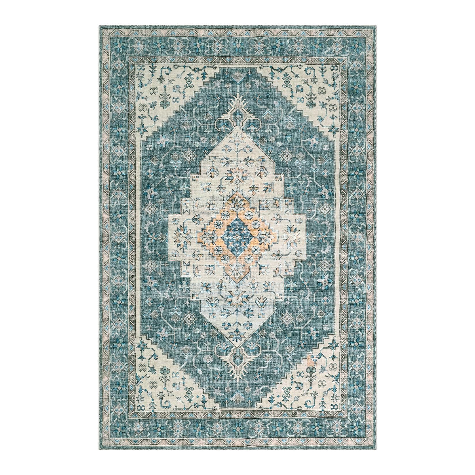 Garvee Green 4x6 Vintage Medallion Print Boho Area Rug, Washable Low Pile Carpet with Non-Slip Rubber Backing, Foldable Non-Shedding Floor Mat for Dining Room, Office, Bedroom, Living Room - Image 7