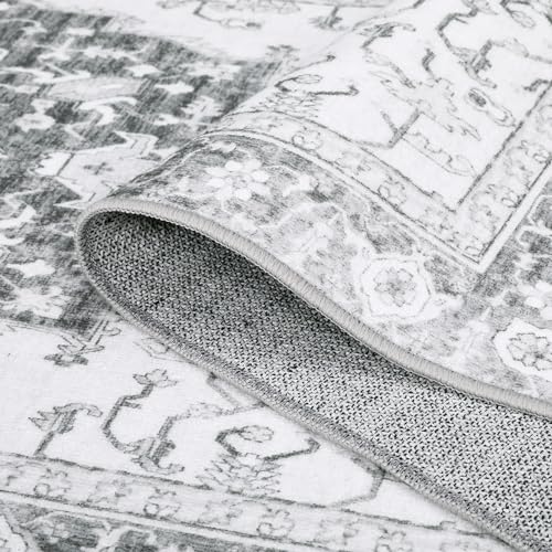 Garvee Washable Vintage Floral Area Rug 4x6- Non-Slip Print, Non-Shedding, Soft Foldable Carpets for Dining Room, Bedroom, Living Room, Kitchen Entryway, Grey - Image 3