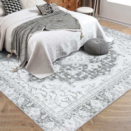 Garvee Washable Vintage Floral Area Rug 4x6- Non-Slip Print, Non-Shedding, Soft Foldable Carpets for Dining Room, Bedroom, Living Room, Kitchen Entryway, Grey - Image 7