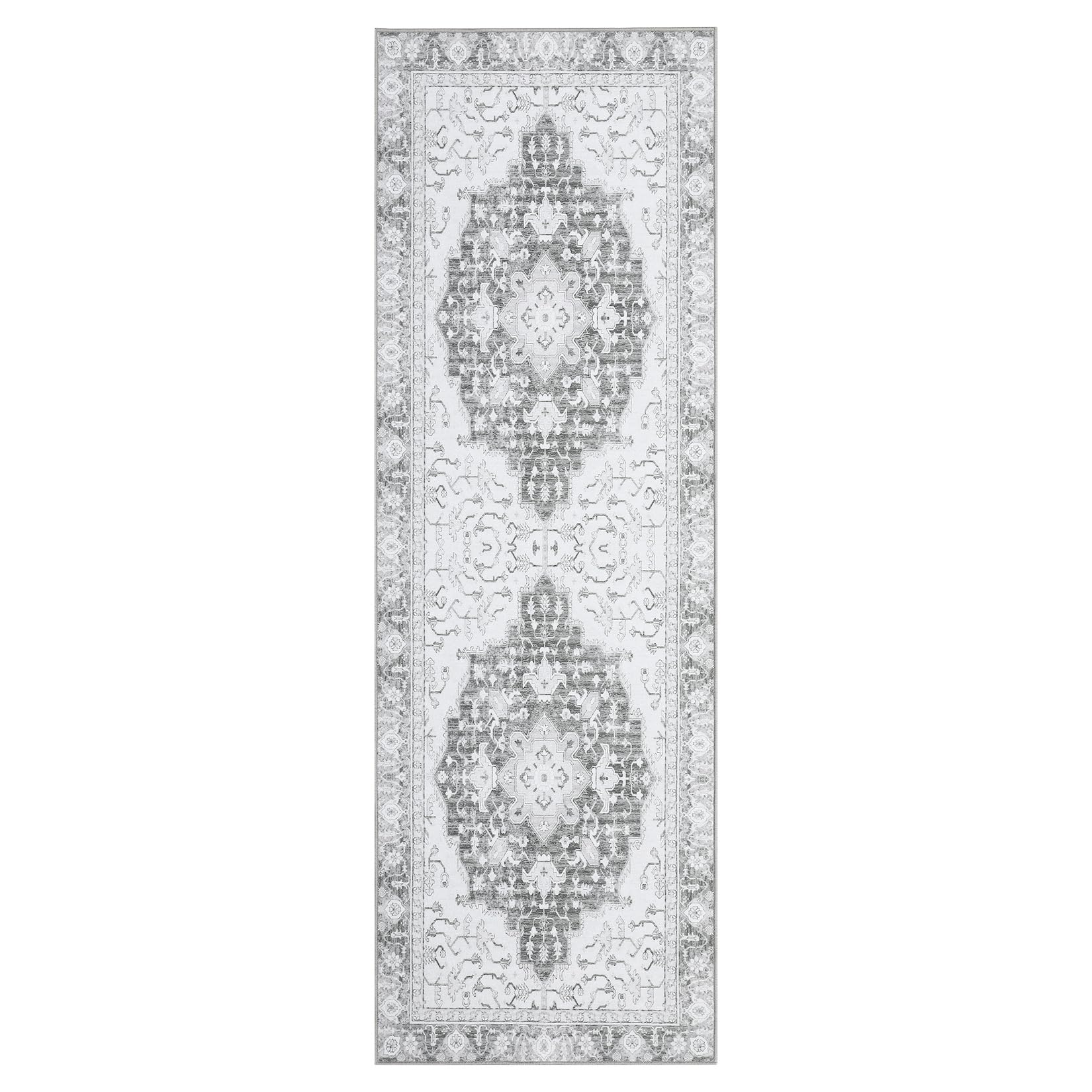 Garvee Washable Vintage Floral Runner Rug 2x6- Non-Slip Print, Non-Shedding, Soft Foldable Carpets for Dining Room, Bedroom, Living Room, Kitchen Entryway, Grey - Image 7