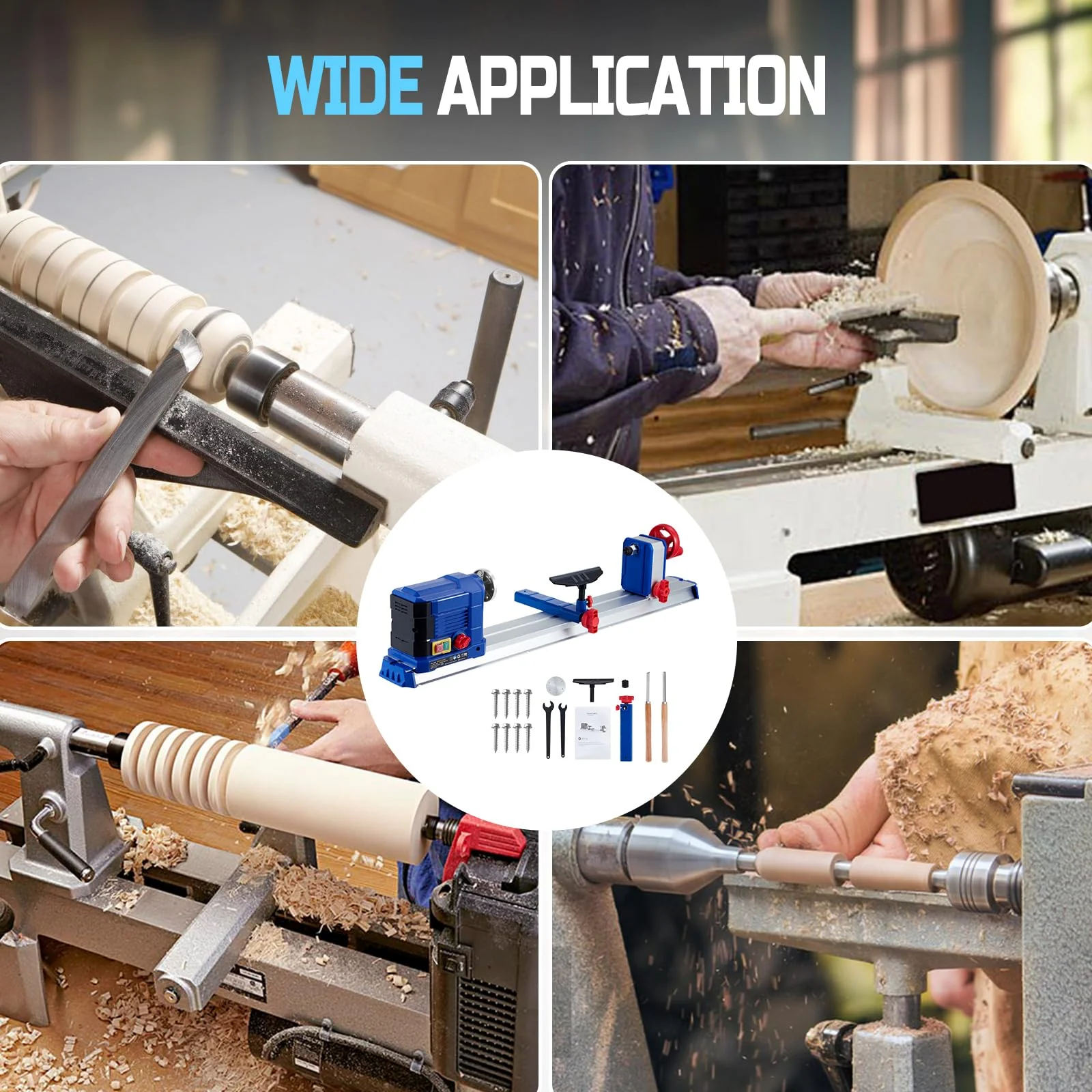 Garvee Wood Lathe, 10" x 24" Benchtop Wood Lathe Machine 0.8 HP 600W Infinitely Variable Speed 800-3000 RPM, Wood Turning Lathe Machine with Wrench & 2 Chisels for Woodworking, Woodturning - Image 6