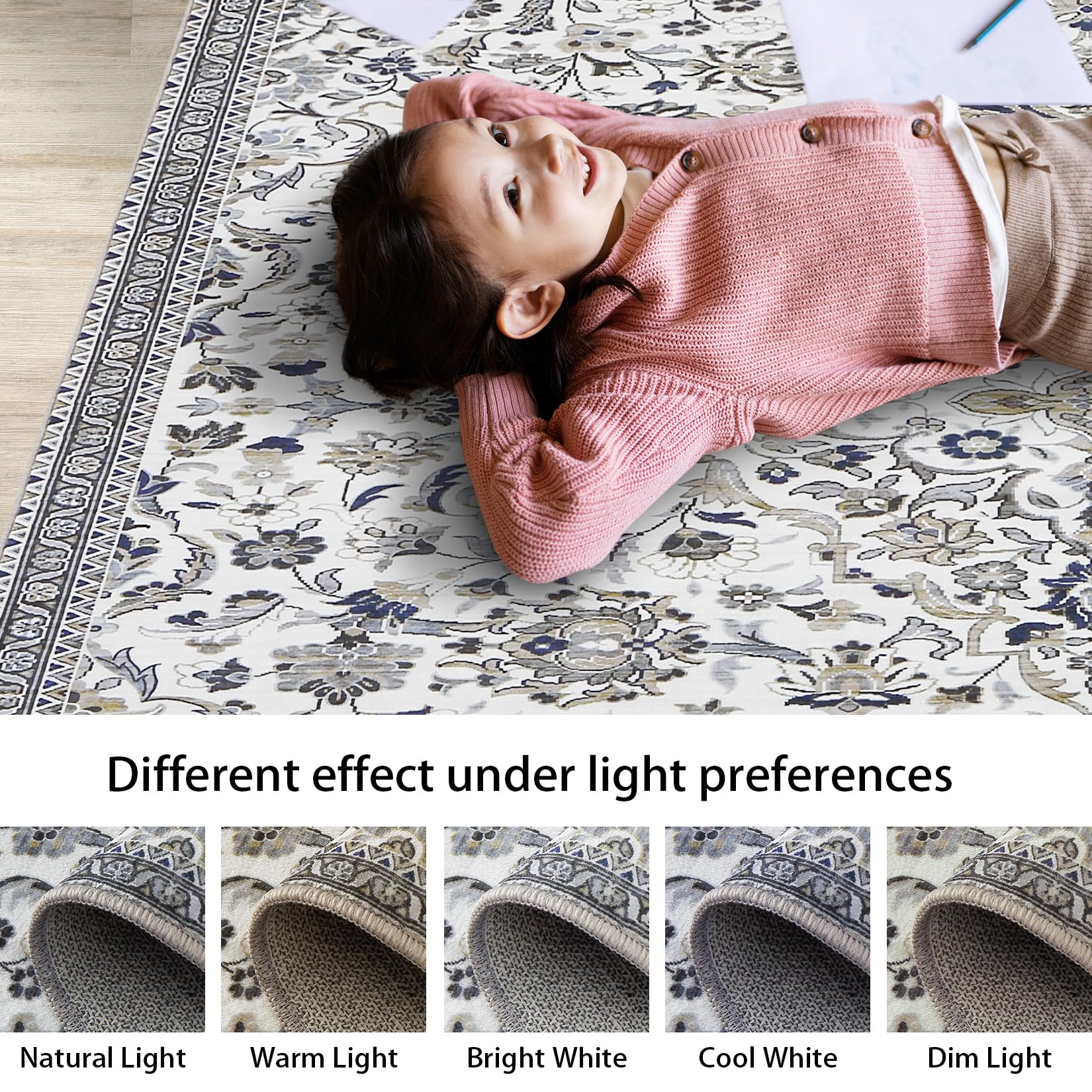 Garvee 4x6 Rug for Living Room Washable Rugs Boho Rug for Bedroom Vintage Rug Soft Rug Non Slip Carpet Floral Throw Rugs Stain Resistant Office Rug Classroom Rug 4'x6' Multi - Image 5