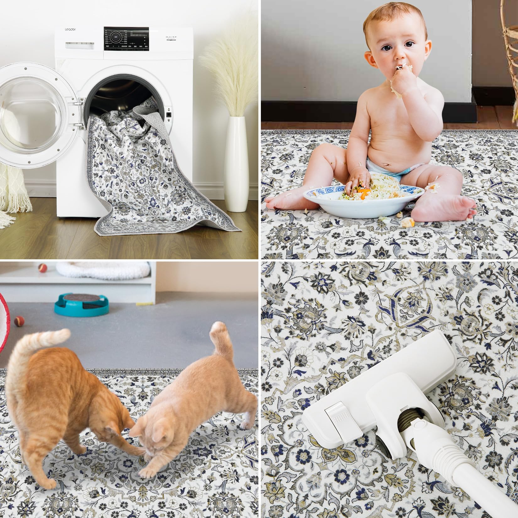 Garvee 4x6 Rug for Living Room Washable Rugs Boho Rug for Bedroom Vintage Rug Soft Rug Non Slip Carpet Floral Throw Rugs Stain Resistant Office Rug Classroom Rug 4'x6' Multi - Image 6