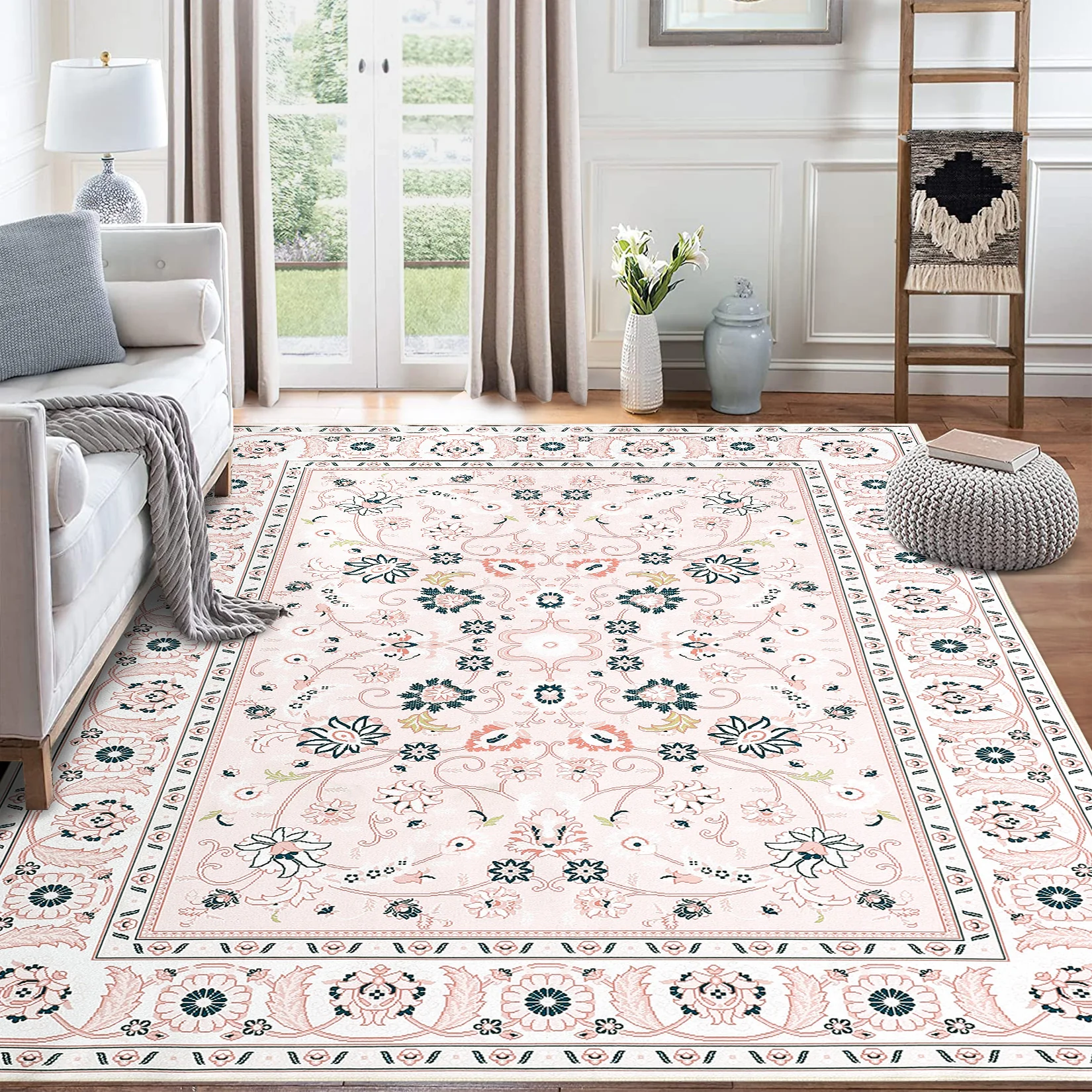 Garvee 4x6 Rug for Living Room Washable Rugs Boho Rug for Bedroom Vintage Rug Soft Rug Non Slip Carpet Tribal Throw Rugs Stain Resistant Office Rug Classroom Rug 4'x6' Pink - Image 8