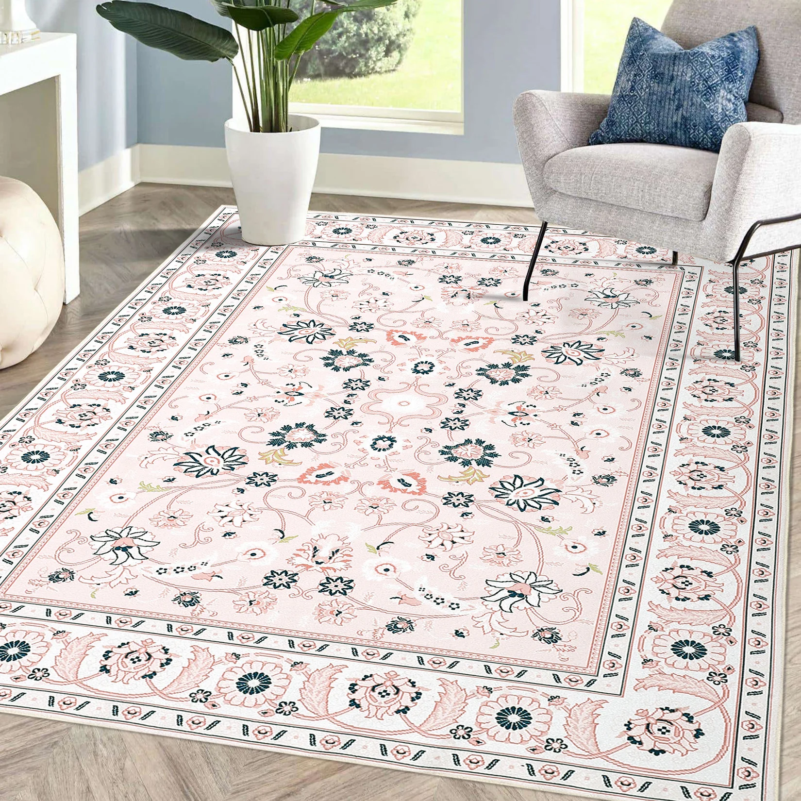 Garvee 4x6 Rug for Living Room Washable Rugs Boho Rug for Bedroom Vintage Rug Soft Rug Non Slip Carpet Tribal Throw Rugs Stain Resistant Office Rug Classroom Rug 4'x6' Pink - Image 9