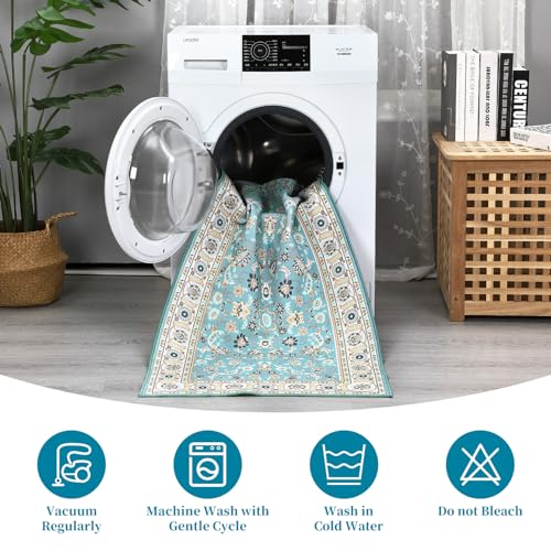 Garvee 4x6 Rug for Living Room Floral Throw Rugs with Rubber Backing Washable Rugs Bedroom Rugs Soft Rug No Shedding Floor Mats Vintage Area Rugs for Entryway Office Rug Aqua 4'x6' - Image 3