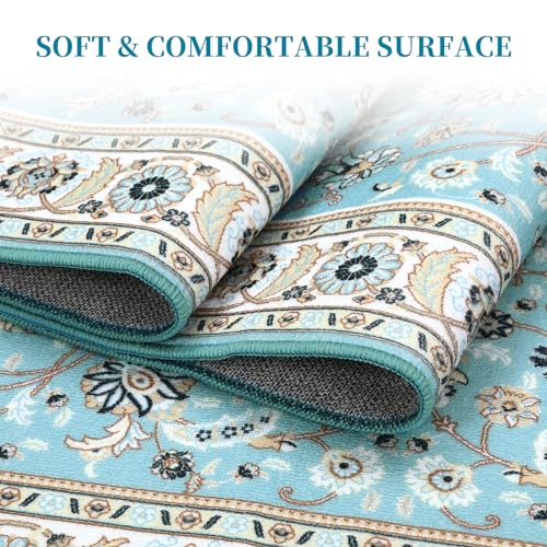 Garvee 4x6 Rug for Living Room Floral Throw Rugs with Rubber Backing Washable Rugs Bedroom Rugs Soft Rug No Shedding Floor Mats Vintage Area Rugs for Entryway Office Rug Aqua 4'x6' - Image 4