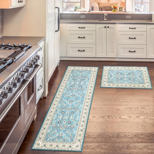 Garvee 4x6 Rug for Living Room Floral Throw Rugs with Rubber Backing Washable Rugs Bedroom Rugs Soft Rug No Shedding Floor Mats Vintage Area Rugs for Entryway Office Rug Aqua 4'x6' - Image 6