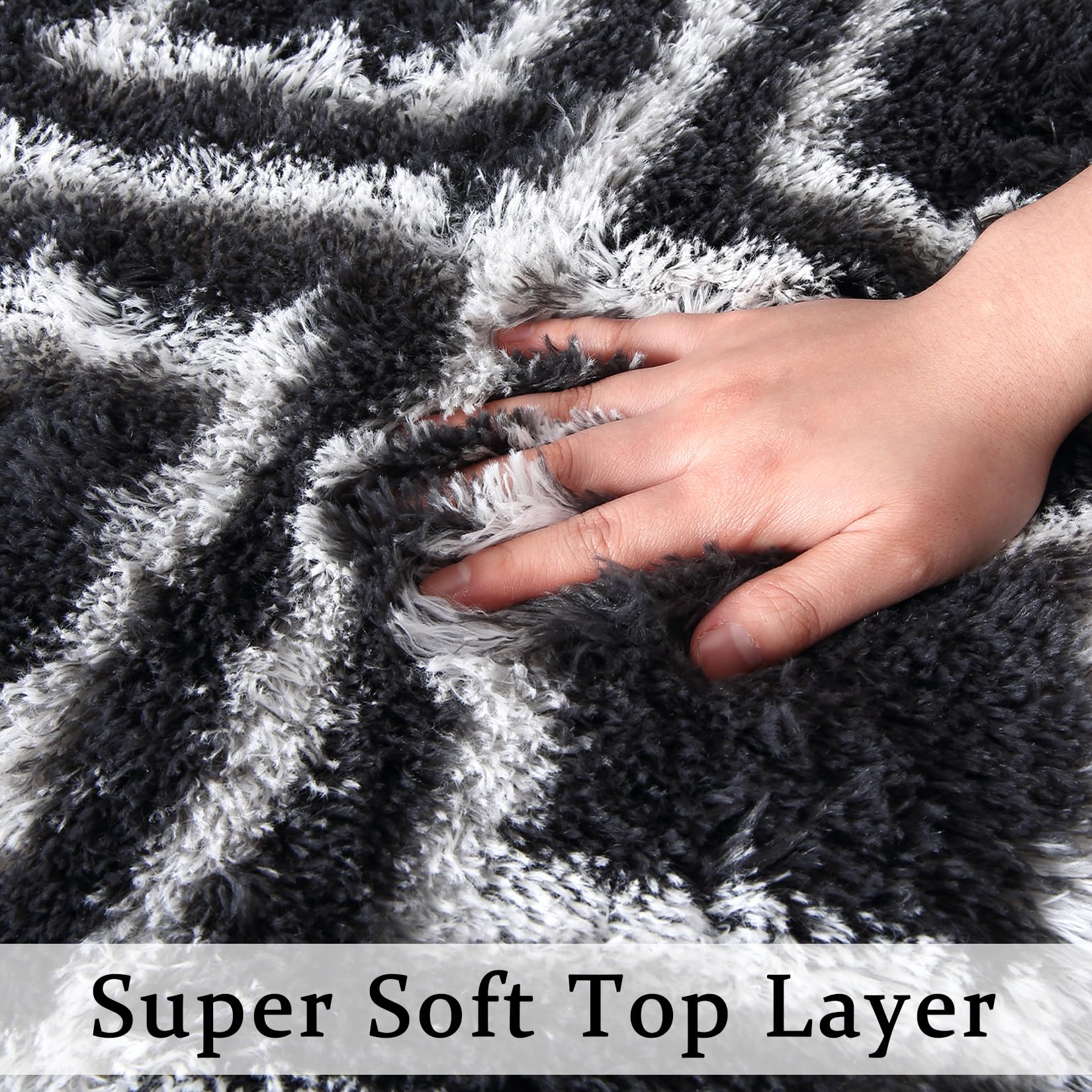 Garvee Black 5x8 Rug Shag Rug for Living Room Shaggy Rug Kids Rug Plush Rug Black Geometric Carpet Bedroom Fluffy Rug Bedside Rug Soft Rug Non Skid Rug Modern Area Rug Large - Image 3