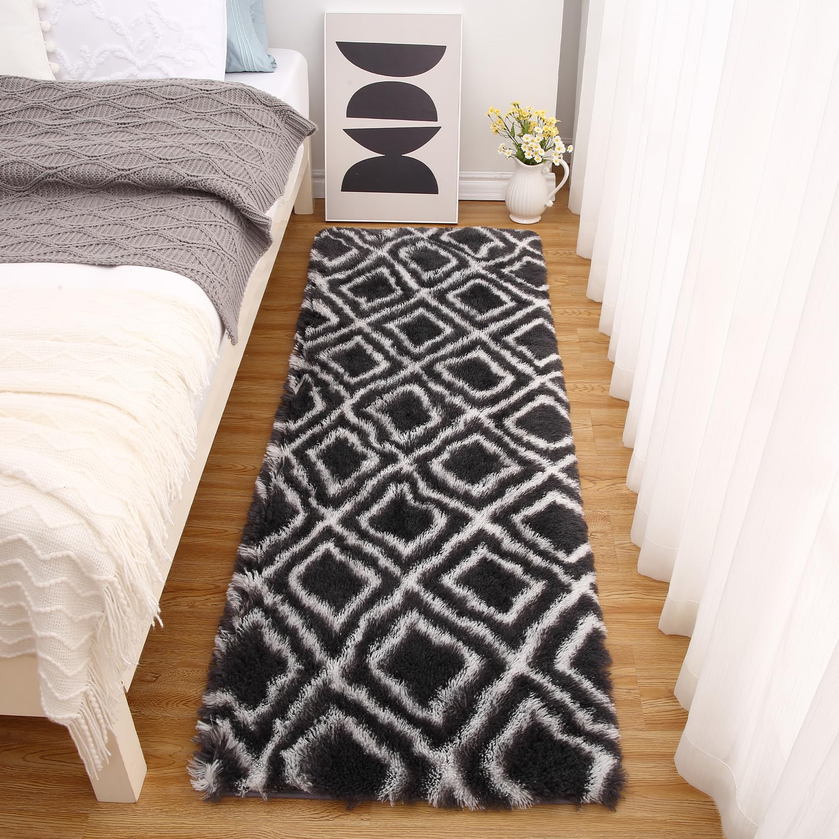 Garvee Runner Rug 2x6 Shag Rug for Living Room Shaggy Rug Kids Rug Plush Rug Geometric Carpet Bedroom Fluffy Rug Bedside Rug Soft Rug Non Skid Rug Modern Area Rug for Nursery Dorm - Image 8