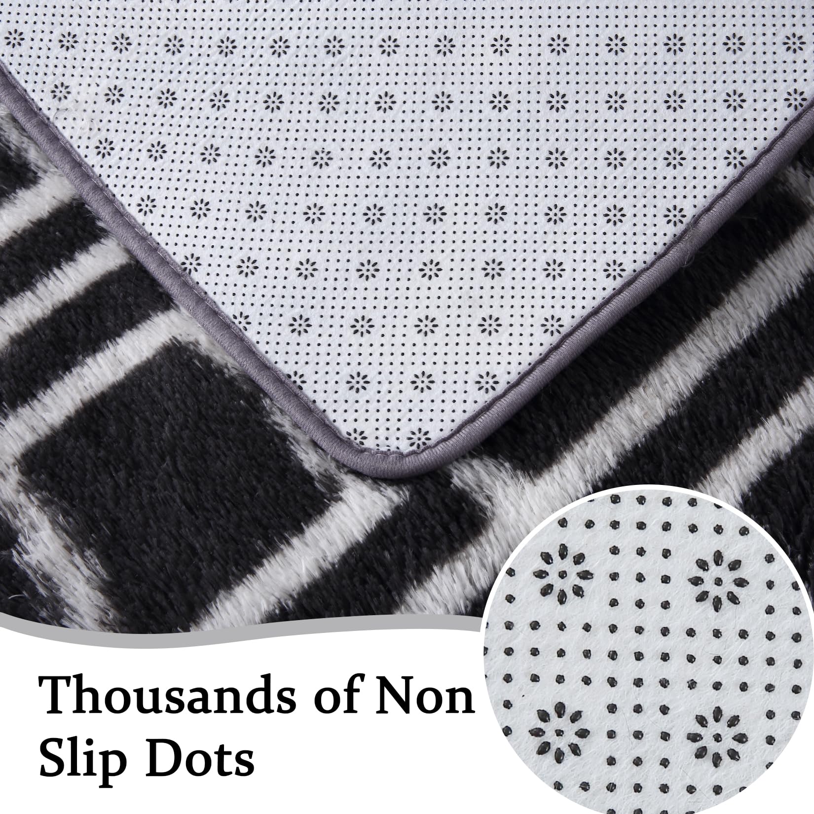 Garvee Shag Rug for Living Room 2x8 Runner Rug Shaggy Rug Kids Rug Plush Rug Geometric Bedroom Carpet Fluffy Rug Bedside Rug Soft Rug Non Skid Rug Modern Area Rug for Nursery Dorm, Black - Image 4