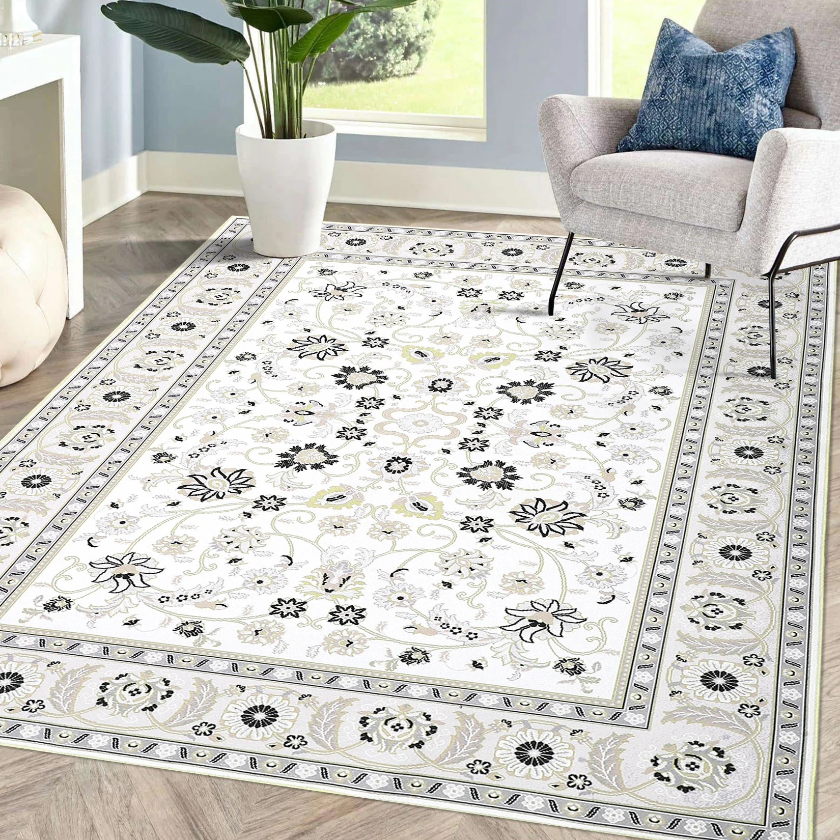 Garvee Washable Rugs Ivory/Black 4x6 Rug Boho Rug for Living Room Bedroom Decor Oriental Vintage Carpet Non Skip Floor Mats Distressed Rug for Classroom Nursery Dining Room Office - Image 3