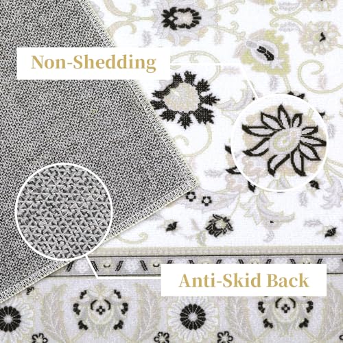 Garvee Washable Rugs Ivory/Black 4x6 Rug Boho Rug for Living Room Bedroom Decor Oriental Vintage Carpet Non Skip Floor Mats Distressed Rug for Classroom Nursery Dining Room Office - Image 4