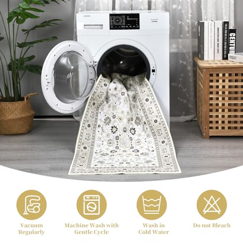 Garvee Washable Rugs Ivory/Black 4x6 Rug Boho Rug for Living Room Bedroom Decor Oriental Vintage Carpet Non Skip Floor Mats Distressed Rug for Classroom Nursery Dining Room Office - Image 5