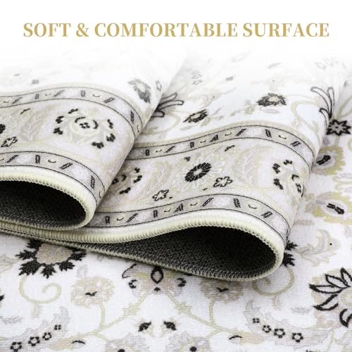 Garvee Washable Rugs Ivory/Black 4x6 Rug Boho Rug for Living Room Bedroom Decor Oriental Vintage Carpet Non Skip Floor Mats Distressed Rug for Classroom Nursery Dining Room Office - Image 6